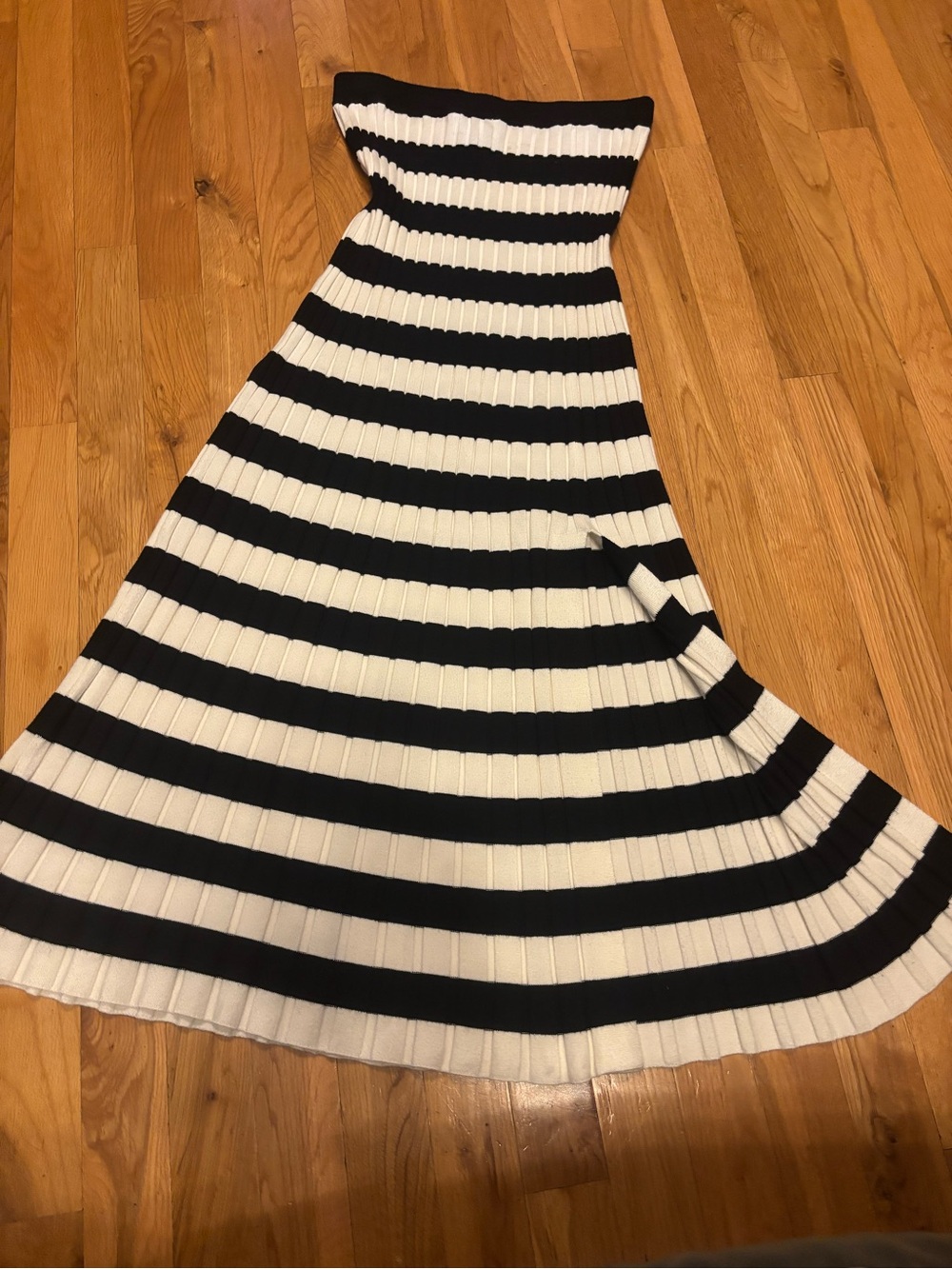 a new day Black and White Strapless Ribbed Midi Dress